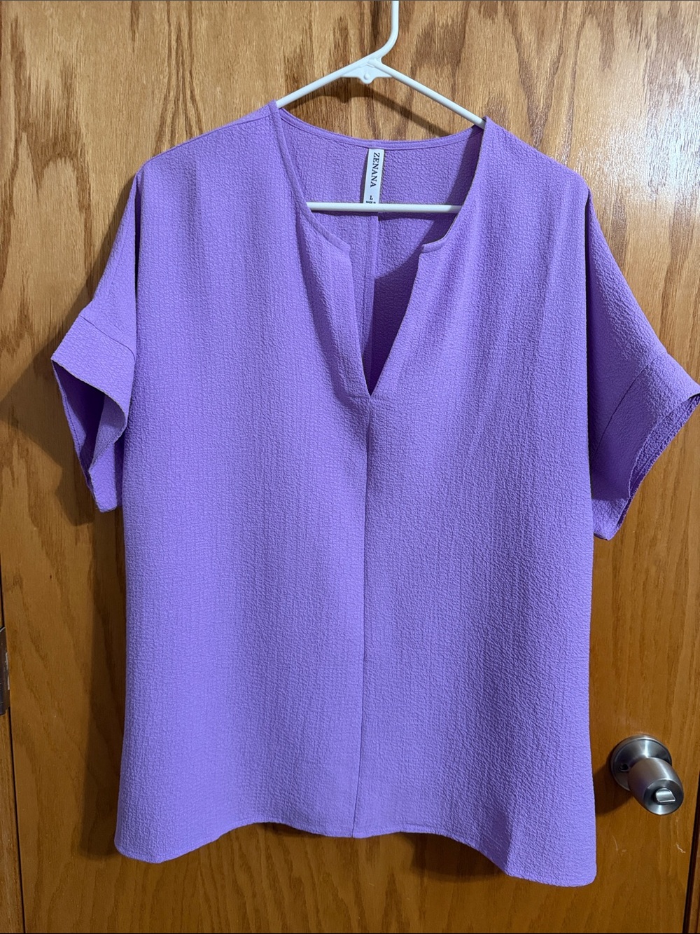 Zenana Outfitters Lavender Split V-Neck Short Sleeve Top